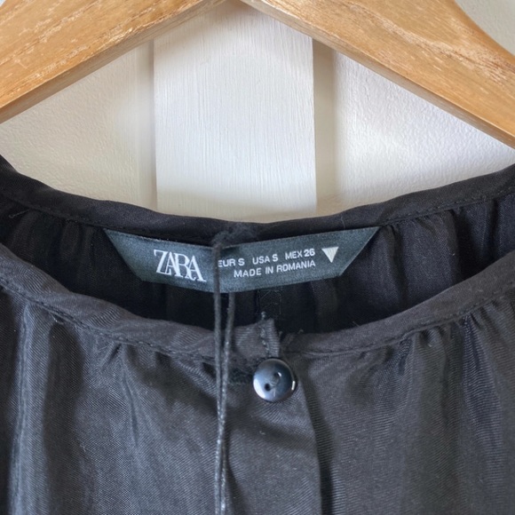 Zara Black satin tiered long sleeve dress - Size Small - Picture 5 of 7